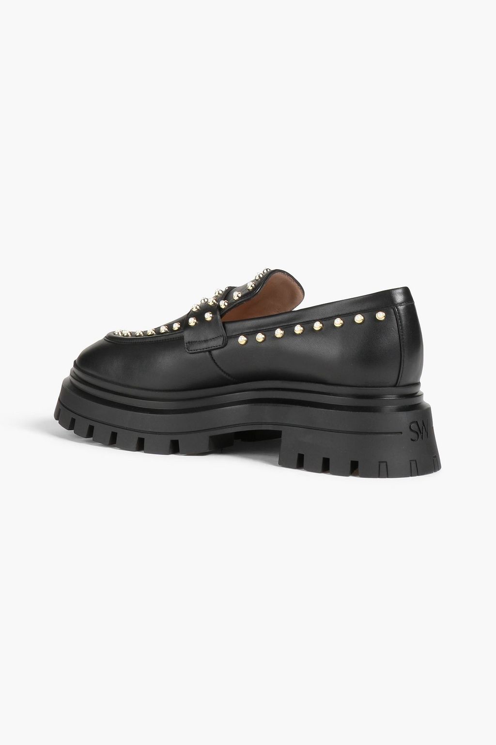 STUART WEITZMAN Bead-embellished leather loafers