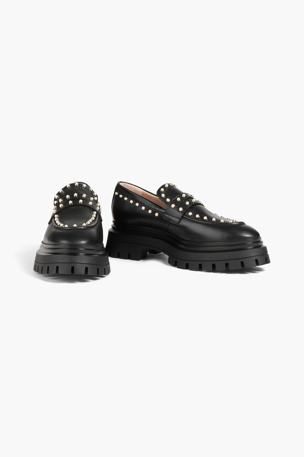 STUART WEITZMAN Bead-embellished leather loafers
