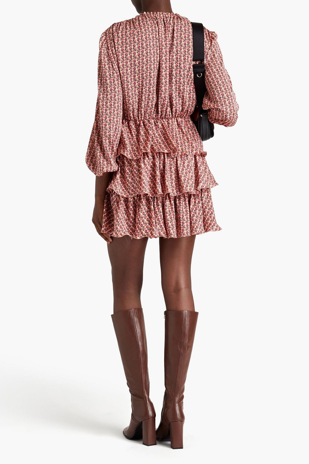 MAJE Tiered ruffled floral-print crepon mini dress