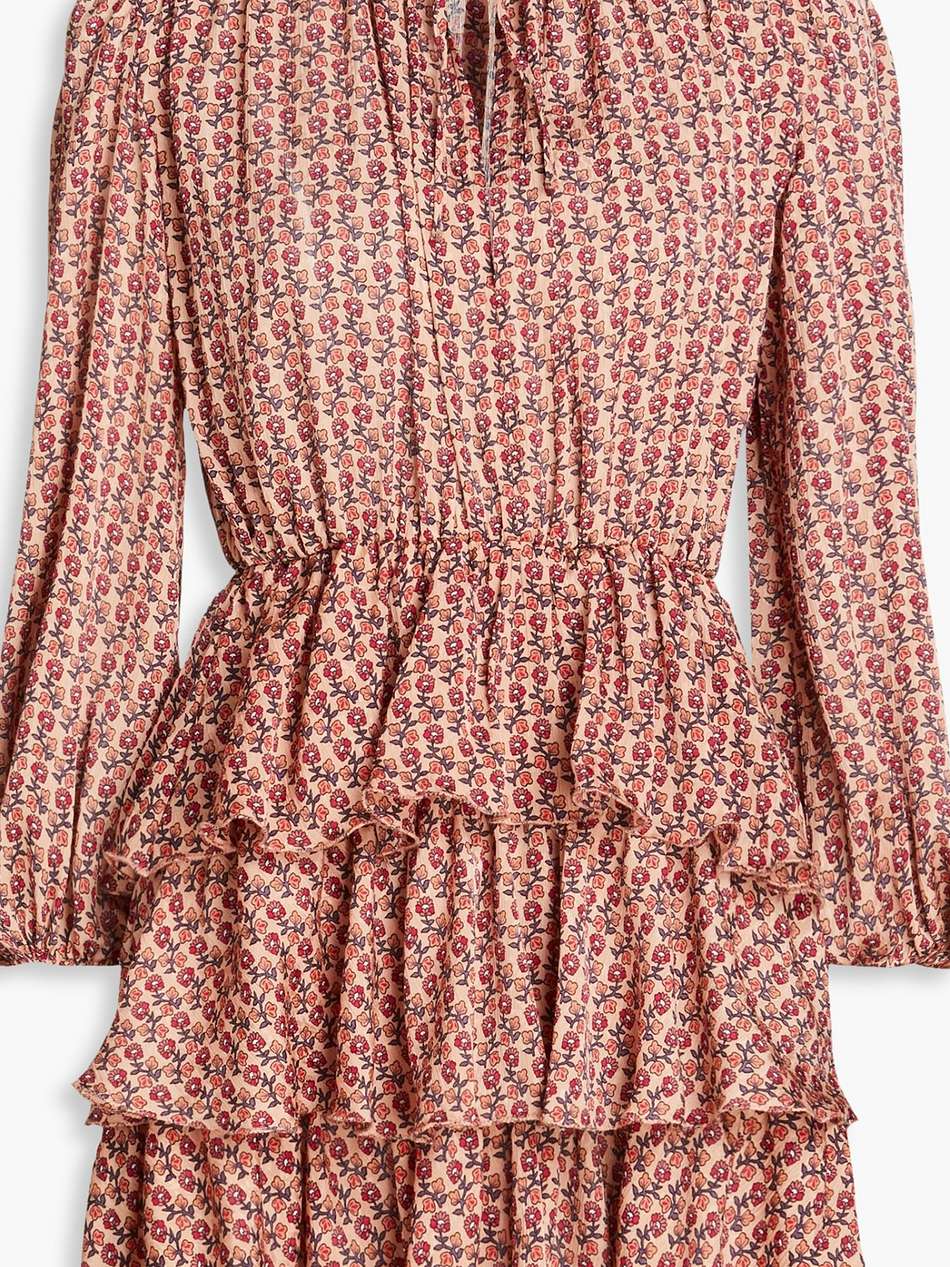 tiered ruffled floral-print crepon mini dress