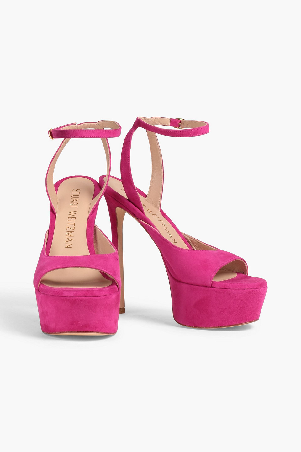 Shop Stuart Weitzman Tia Hollywood Suede Platform Sandals In Fuchsia