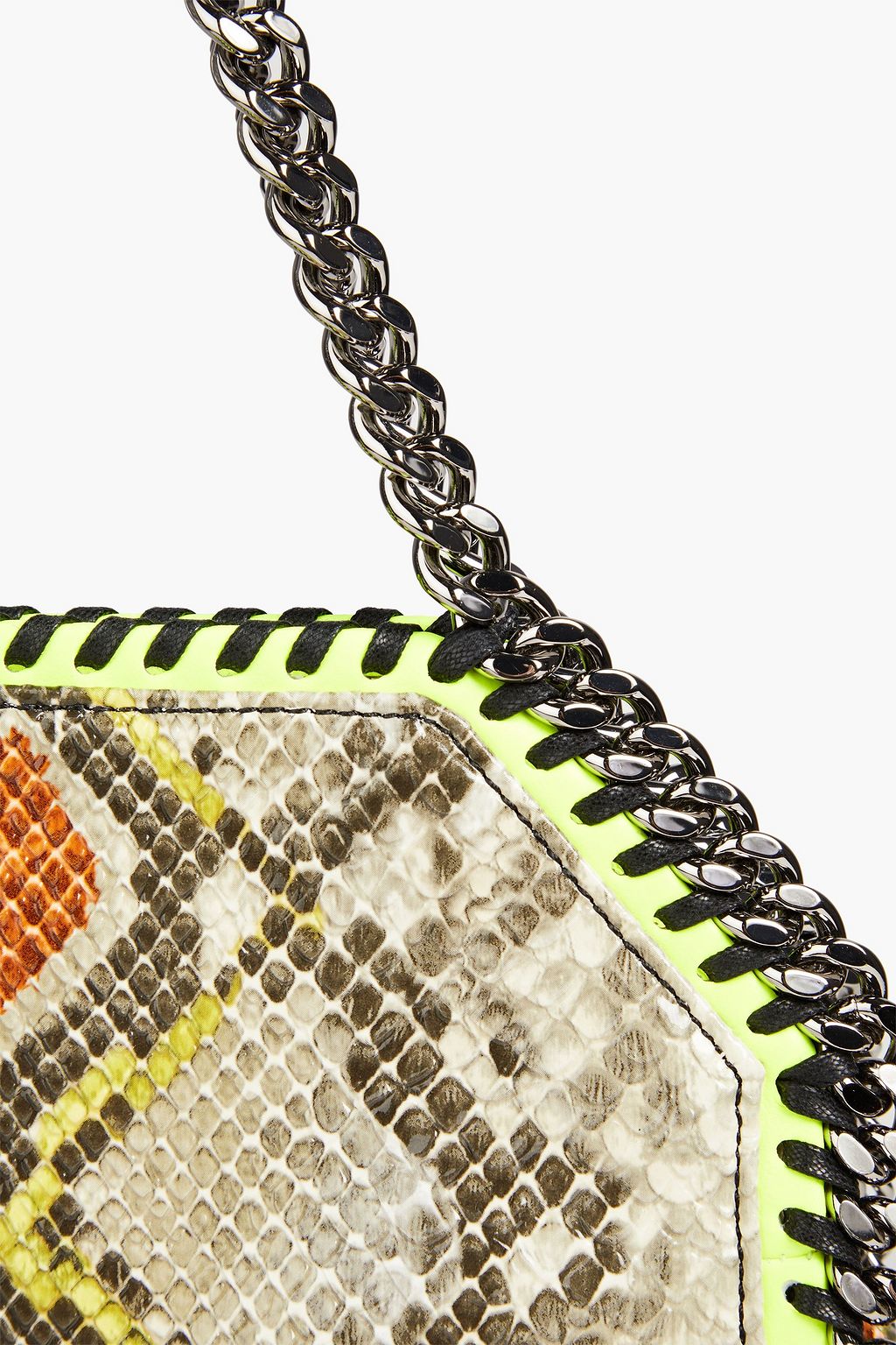 STELLA MCCARTNEY Falabella mini chain-embellished snake-print faux-leather tote
