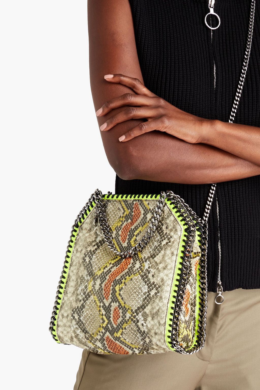 STELLA MCCARTNEY Falabella mini chain-embellished snake-print faux-leather tote