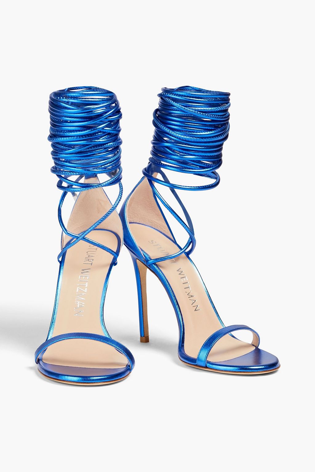 STUART WEITZMAN Lace-up mirrored-leather sandals
