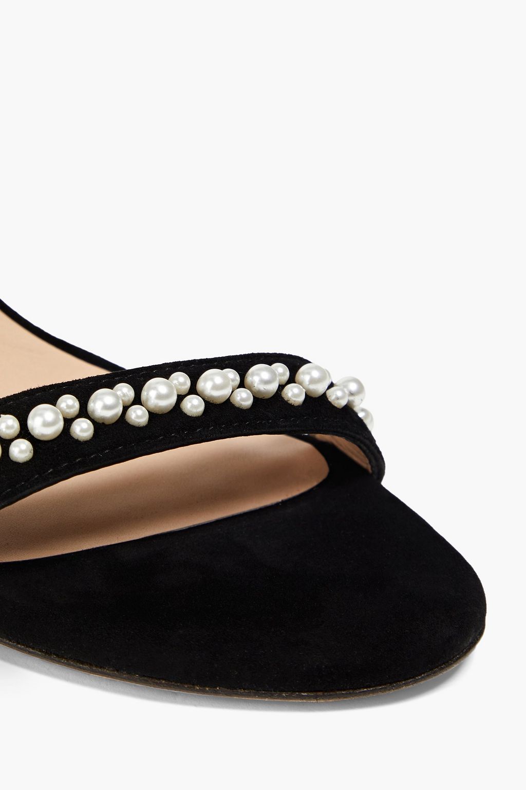 STUART WEITZMAN Faux pearl-embellished suede sandals