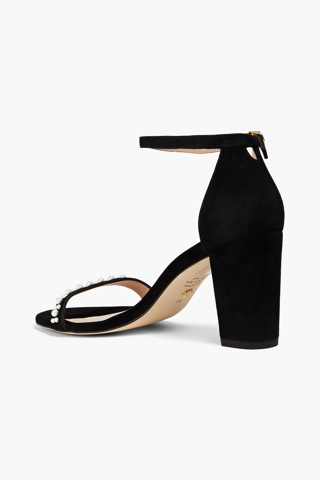 STUART WEITZMAN Faux pearl-embellished suede sandals