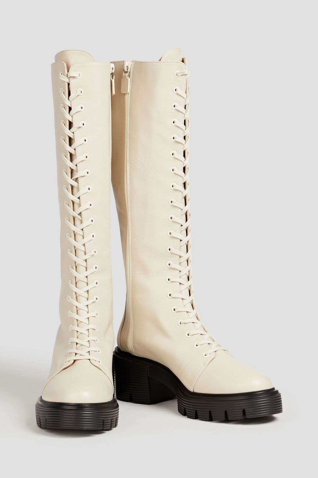 STUART WEITZMAN 소호 가죽 레이스업 니하이 부츠