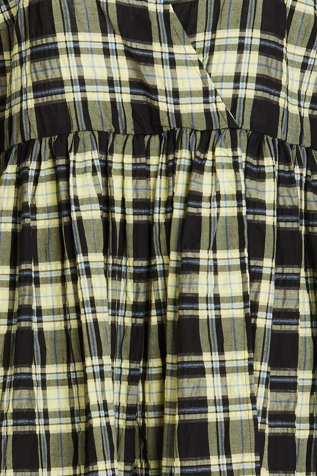 GANNI Kleid aus Seersucker aus einer Baumwollmischung mit Karomuster und Wickeleffekt