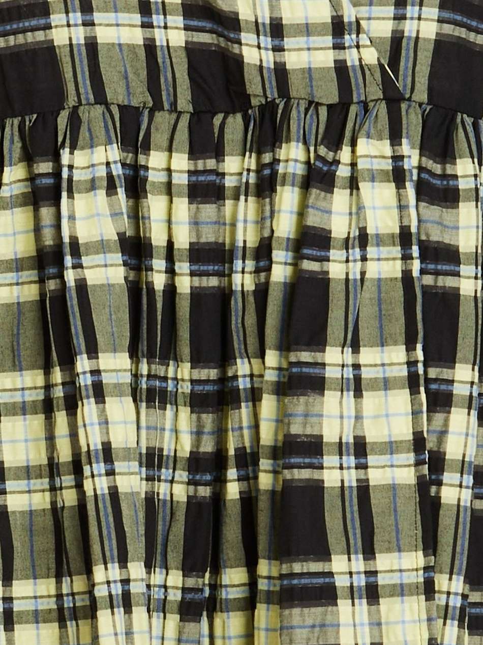 wrap-effect checked cotton-blend seersucker dress