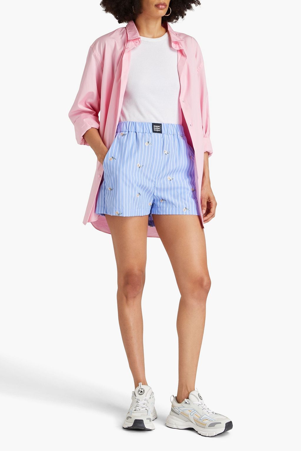 MSGM شورت من مزيج من القطن بتصميم مخطط مزركش