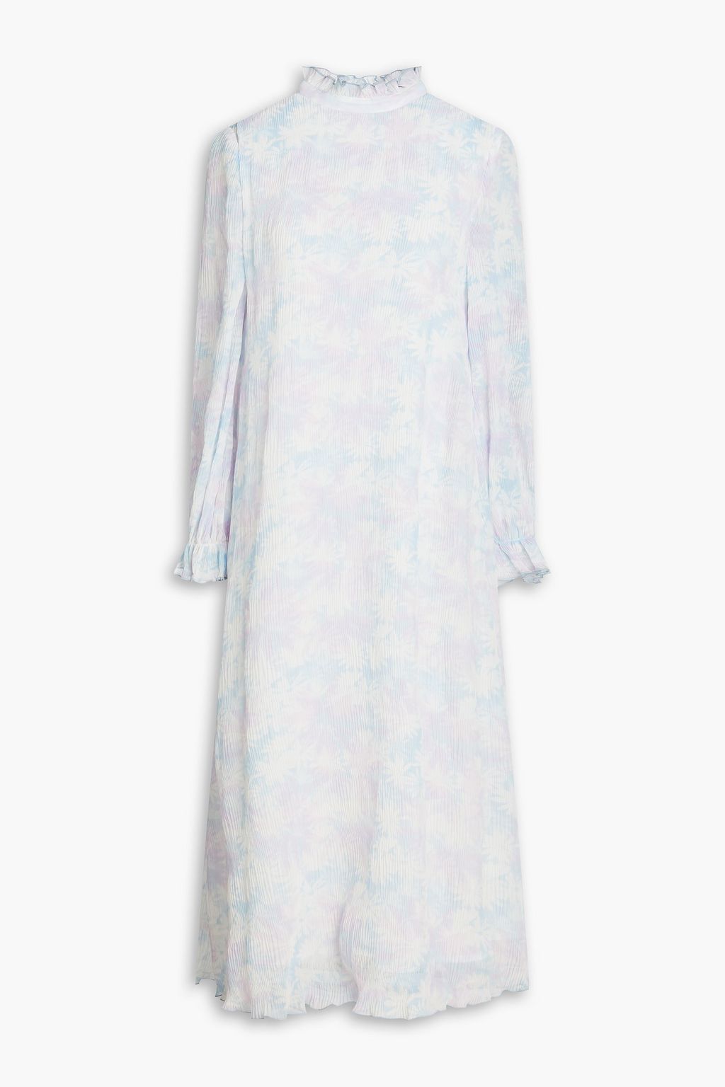 GANNI Ruffled printed pliss organza midi dress THE OUTNET