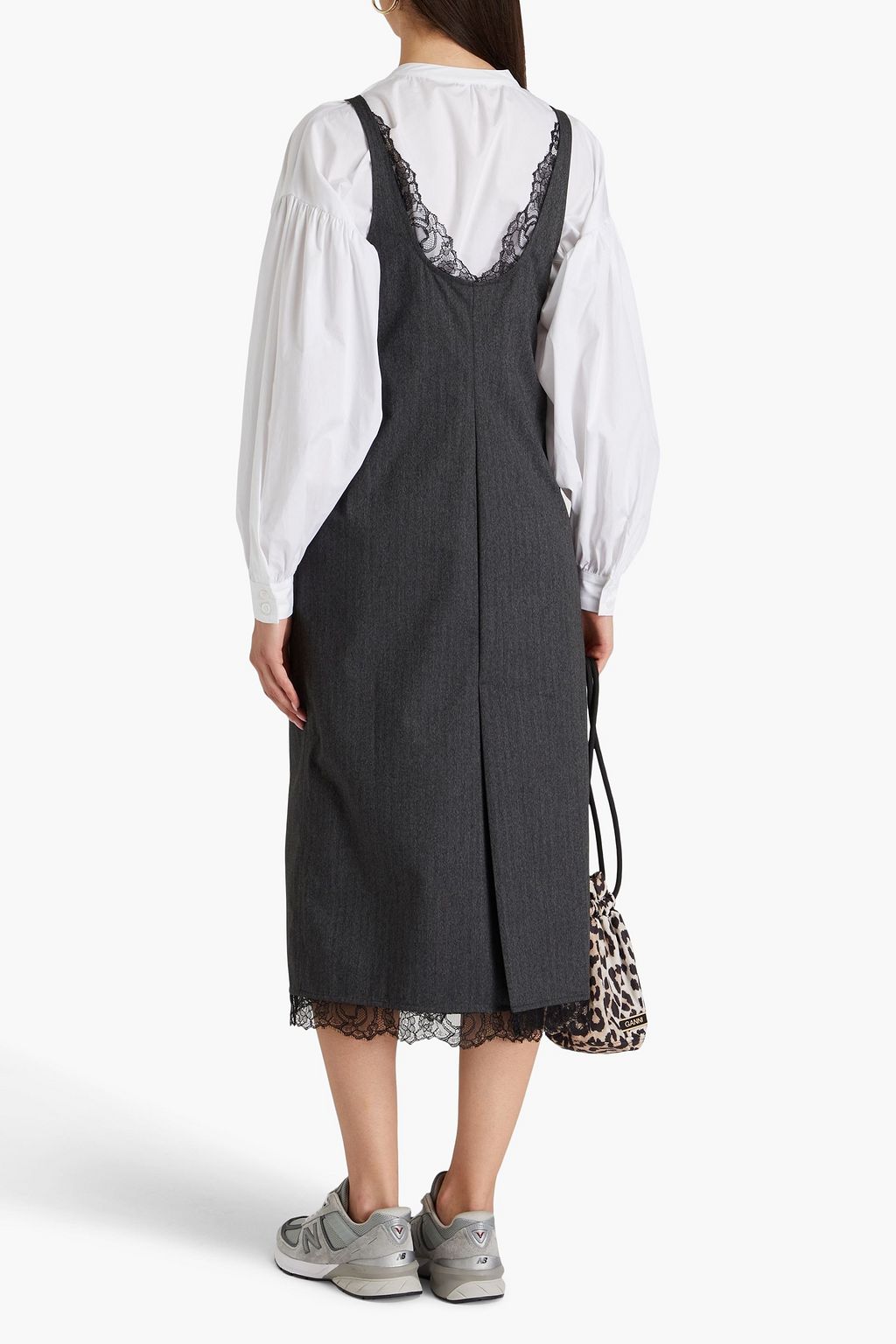 GANNI Lace-trimmed twill midi dress