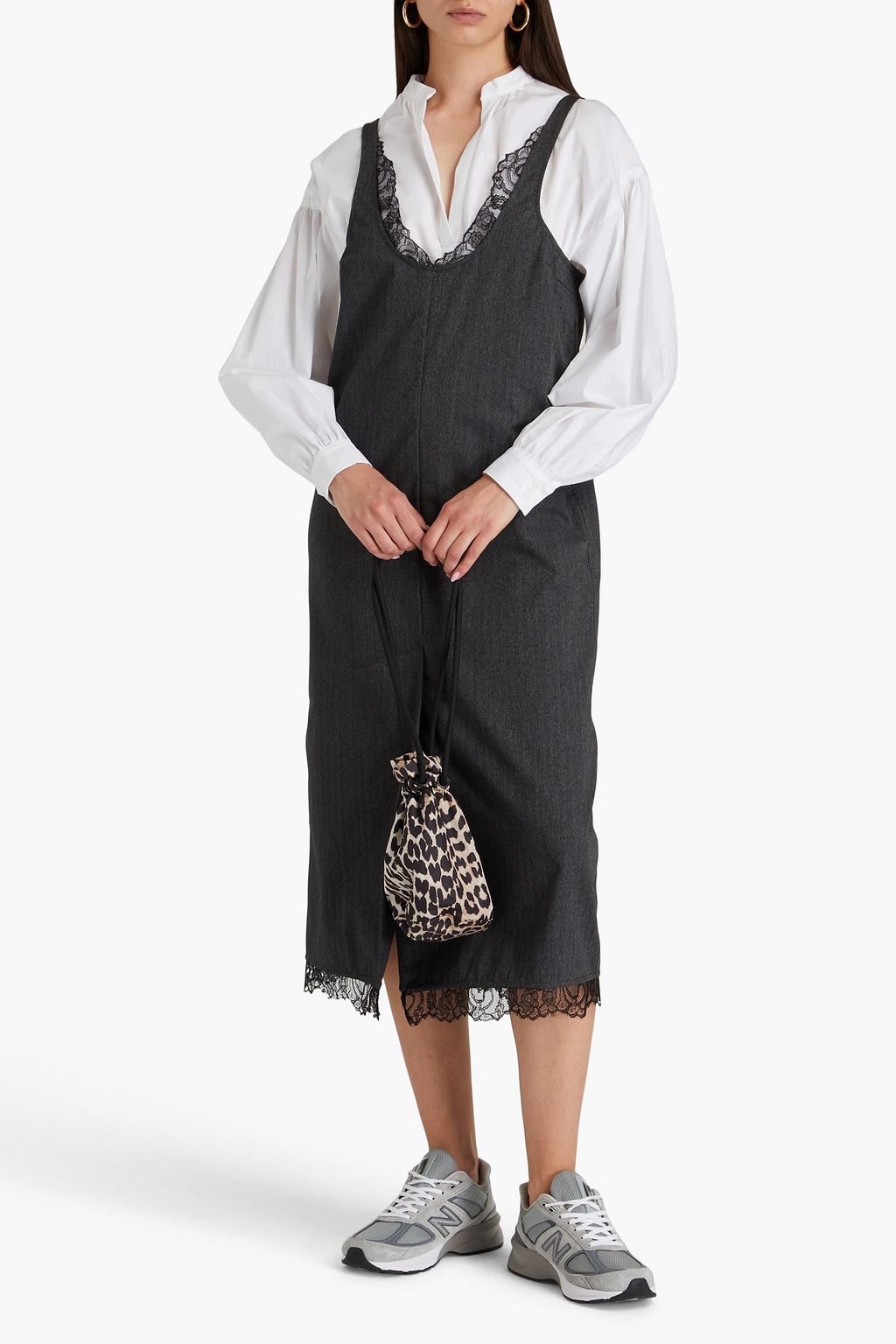 GANNI Lace-trimmed twill midi dress
