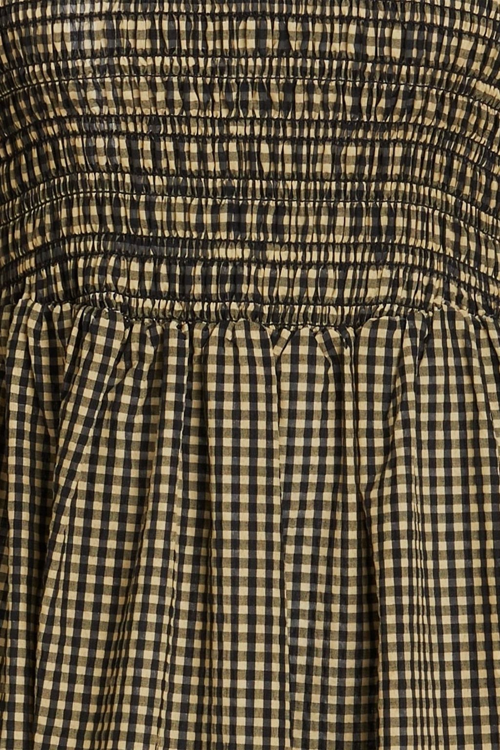 GANNI Shirred checked seersucker midi dress
