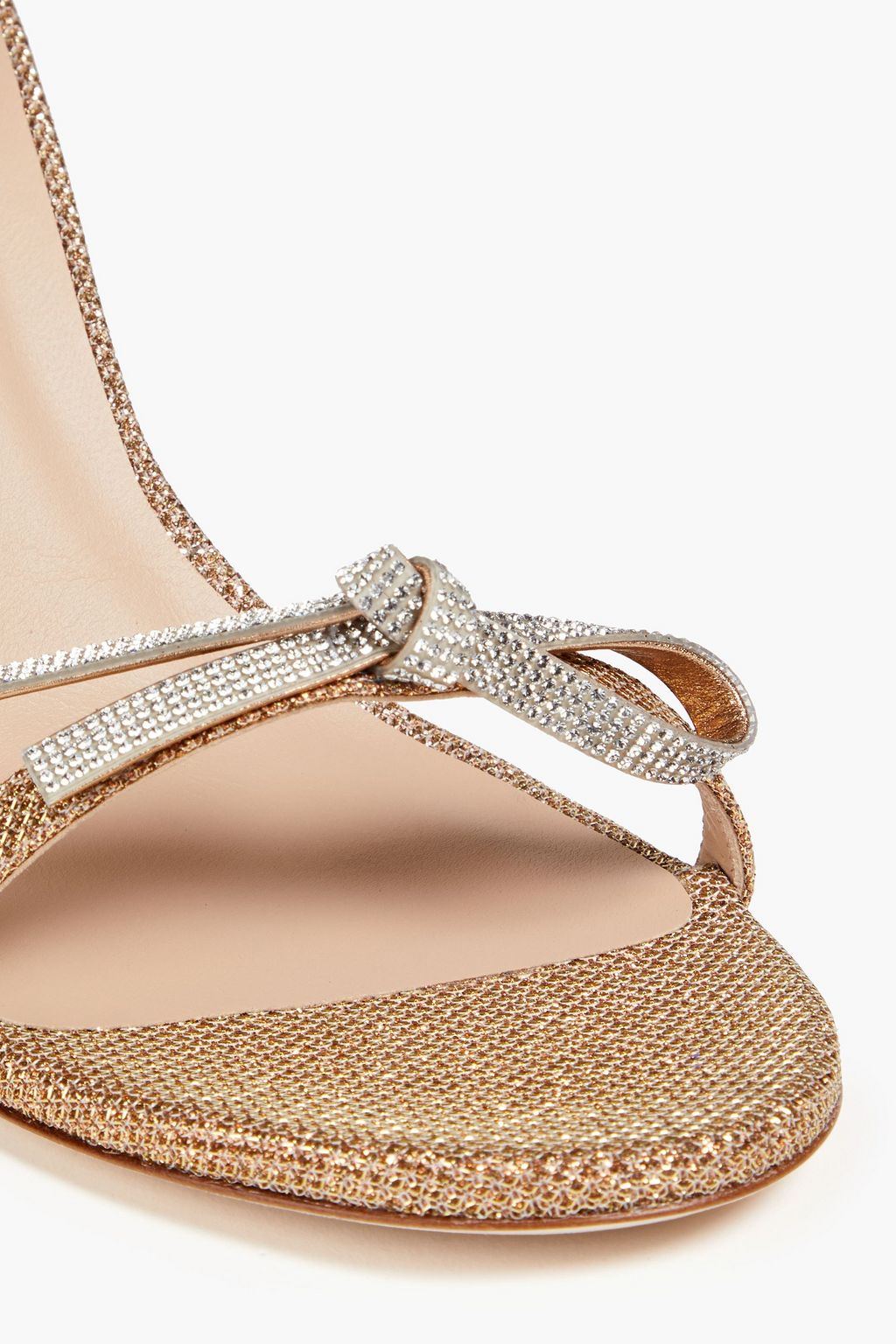 STUART WEITZMAN 장식 디테일 메탈릭 라메 샌들