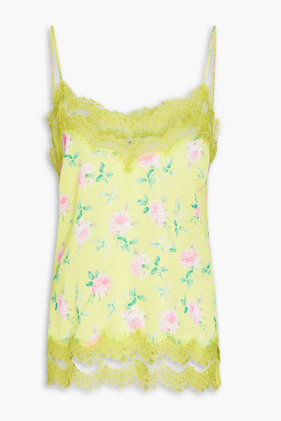 Lace-trimmed floral-print crepe de chine camisole