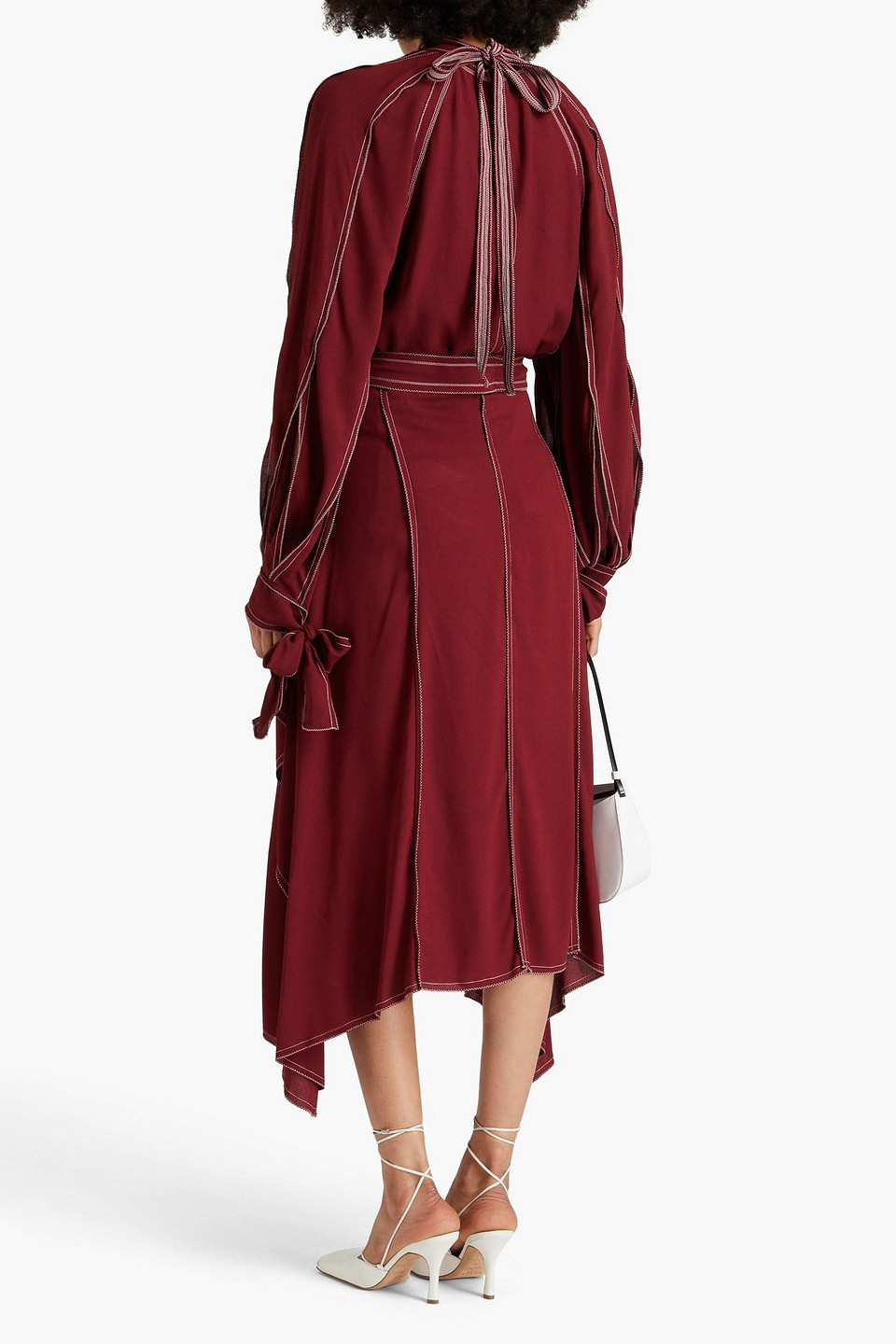  Stella Mccartney - Topstitched Cutout Crepe Blouse - Burgundy - It 38 