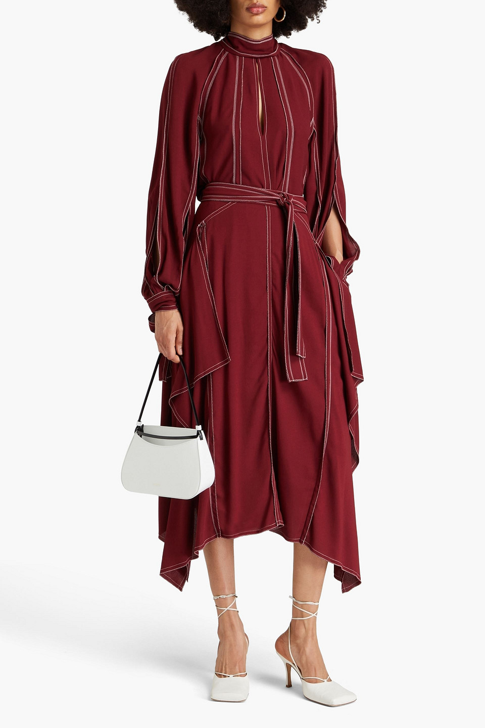  Stella Mccartney - Topstitched Cutout Crepe Blouse - Burgundy - It 38 