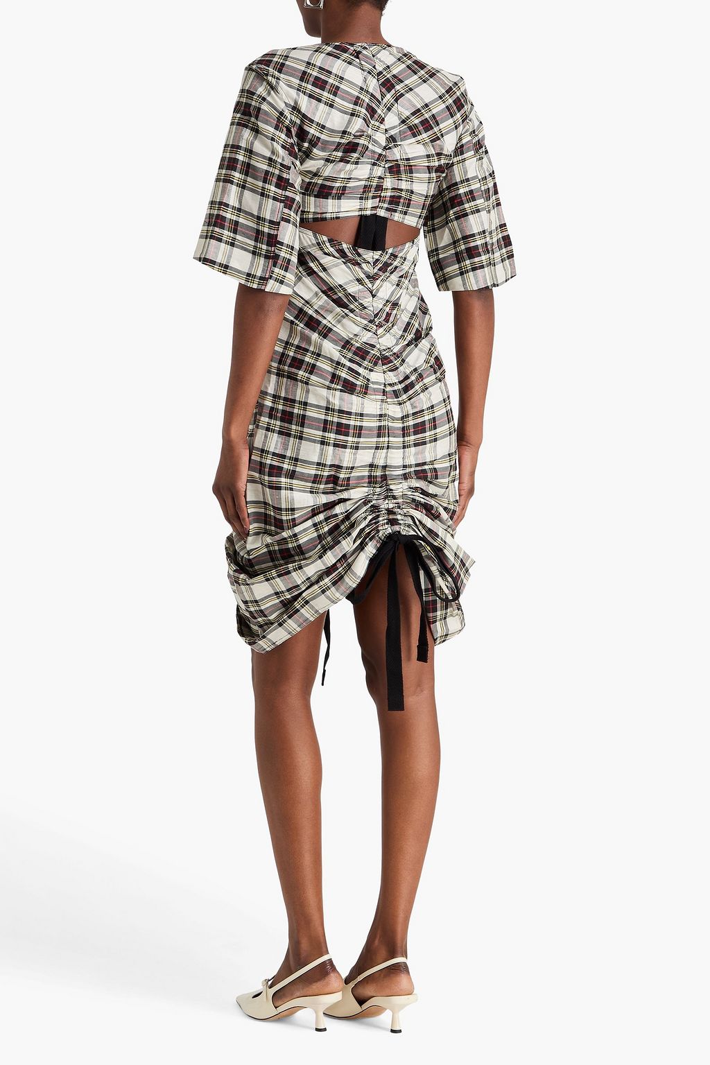 ganni checked midi dress GANNI Seersucker Check Midi Dress | Black