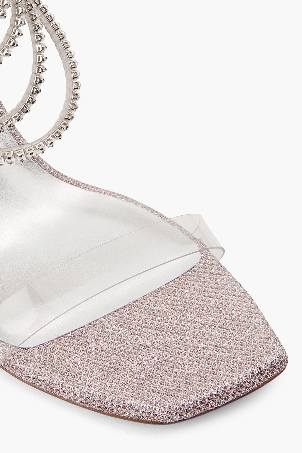STUART WEITZMAN صندل “سوبر جلام” مصنوع من قماش اللاميه ومادة PVC بتصميم مزركش وكعب مقاس 100