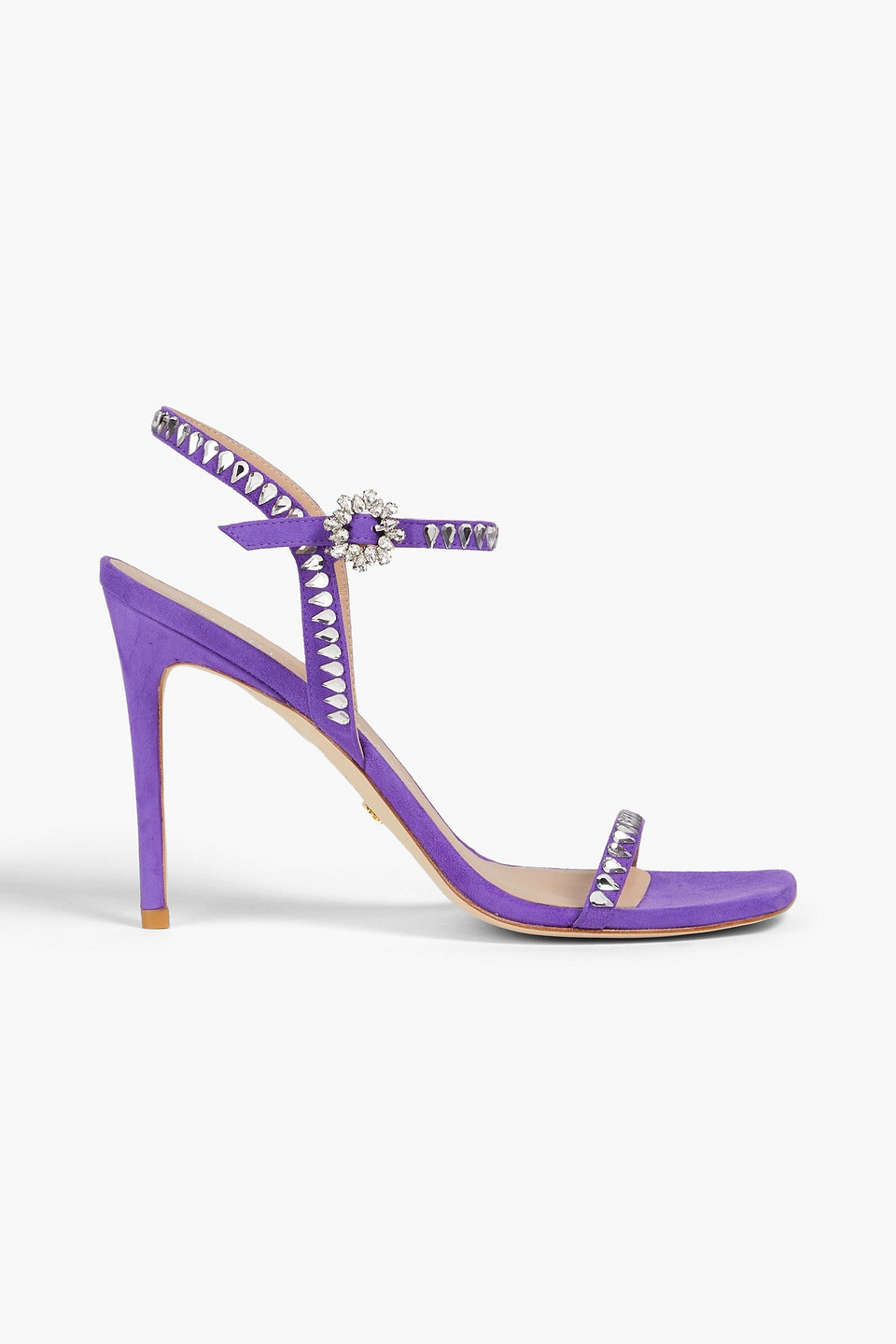 Stuart Weitzman Gemcut Crystal-embellished Suede Sandals In Purple