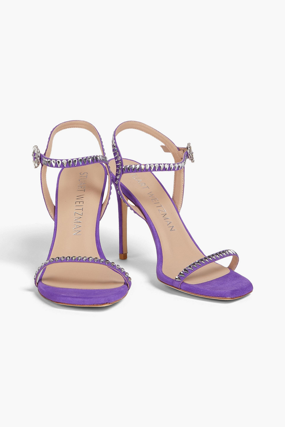 Shop Stuart Weitzman Gem Cut 100 Embellished Suede Sandals In Purple