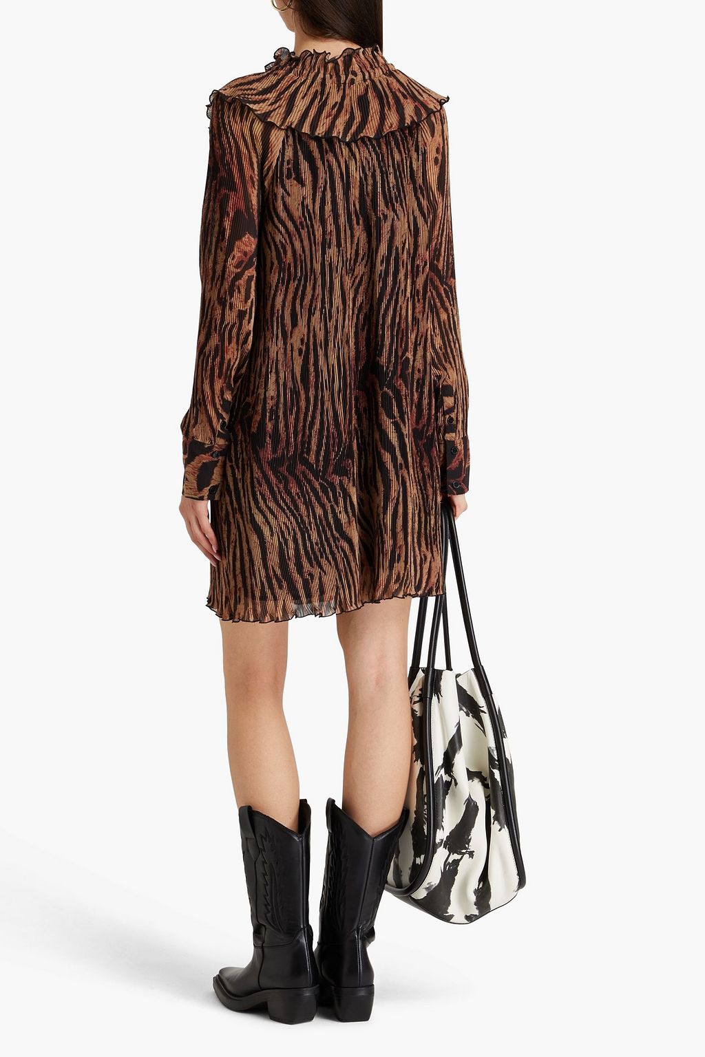 GANNI Ruffled tiger-print plissé-organza mini dress