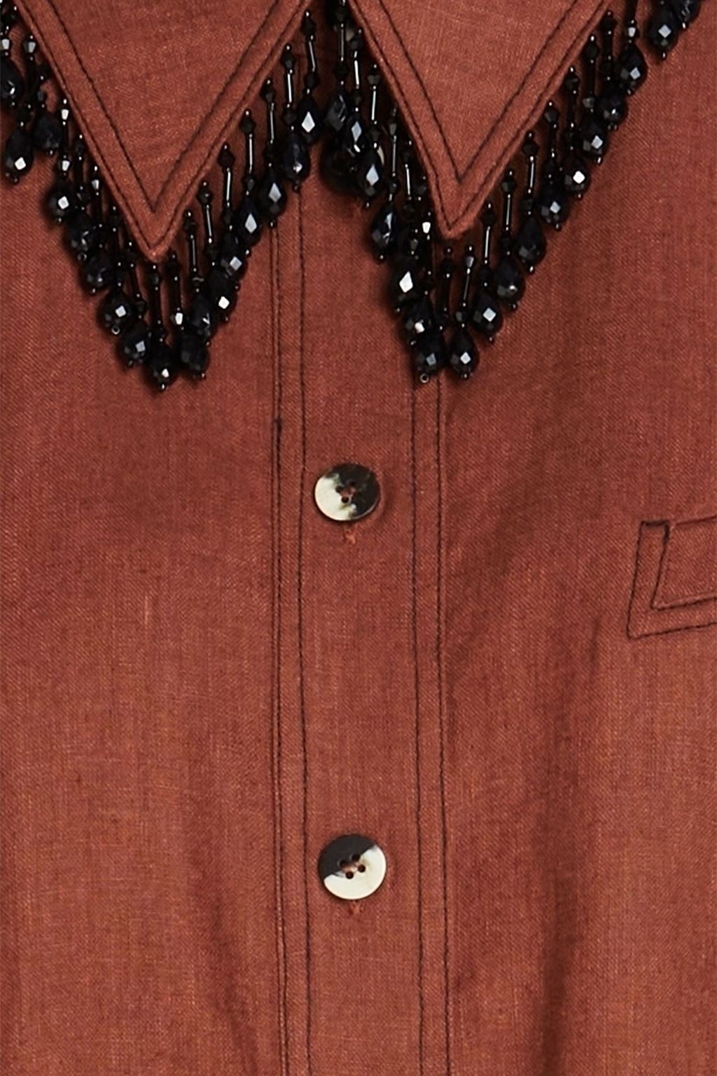GANNI Bead-embellished hemp shirt