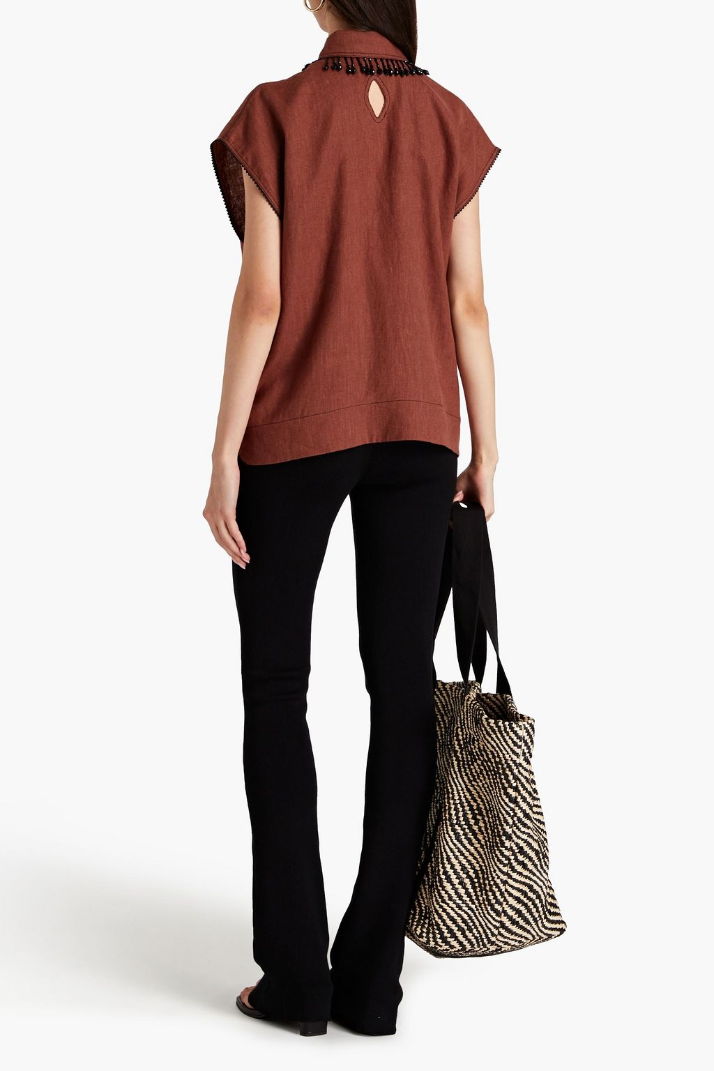 GANNI Bead-embellished hemp shirt