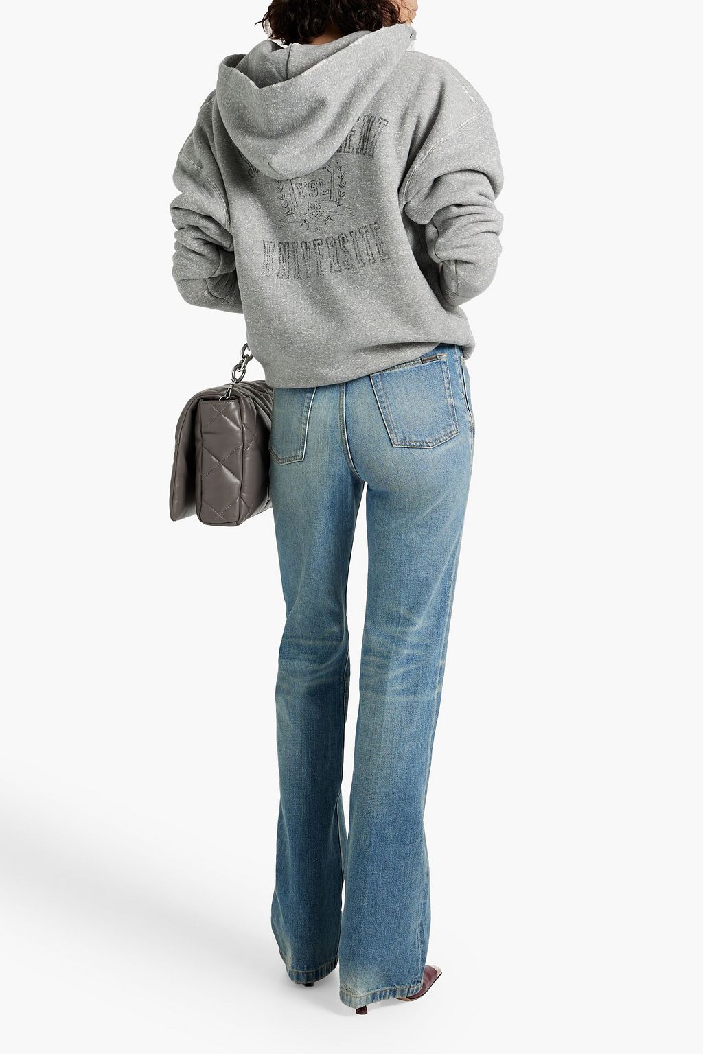 SAINT LAURENT Distressed printed French cotton-terry hoodie