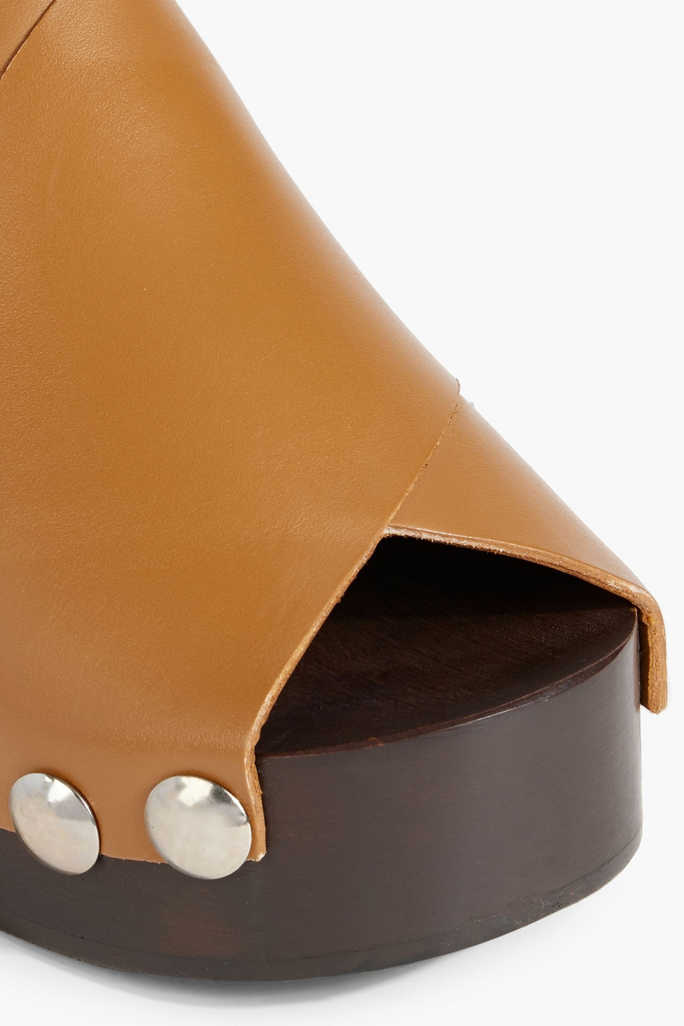 Ganni Studded Leather Platform Mules In Tan