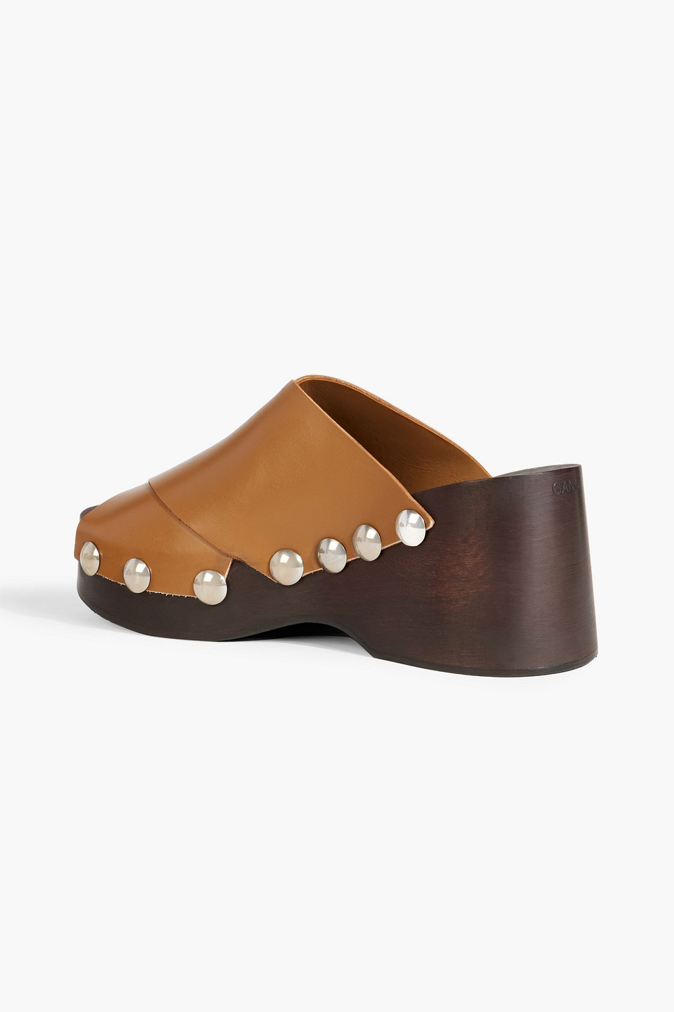 Ganni Studded Leather Platform Mules In Tan