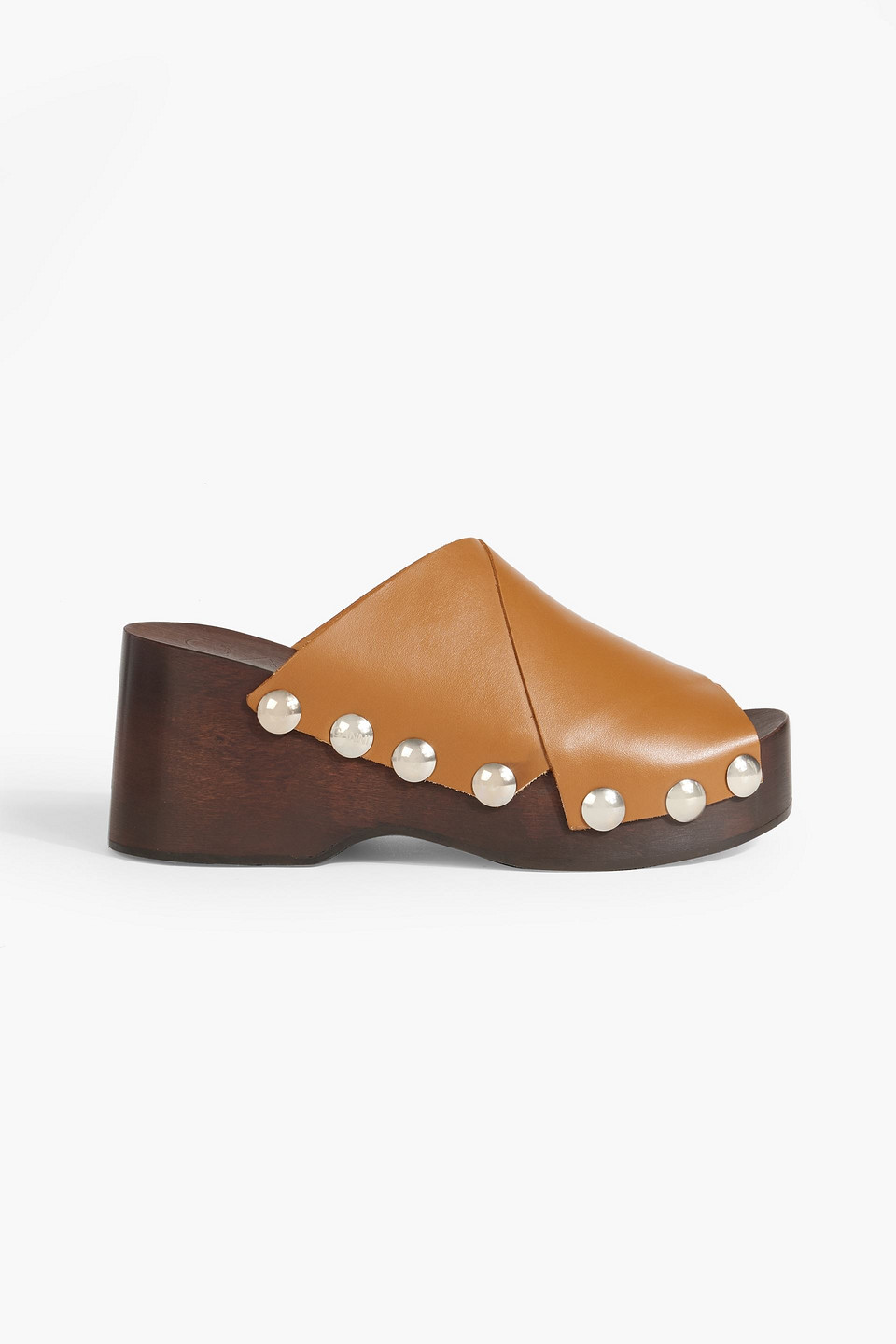 Ganni Studded Leather Platform Mules In Tan