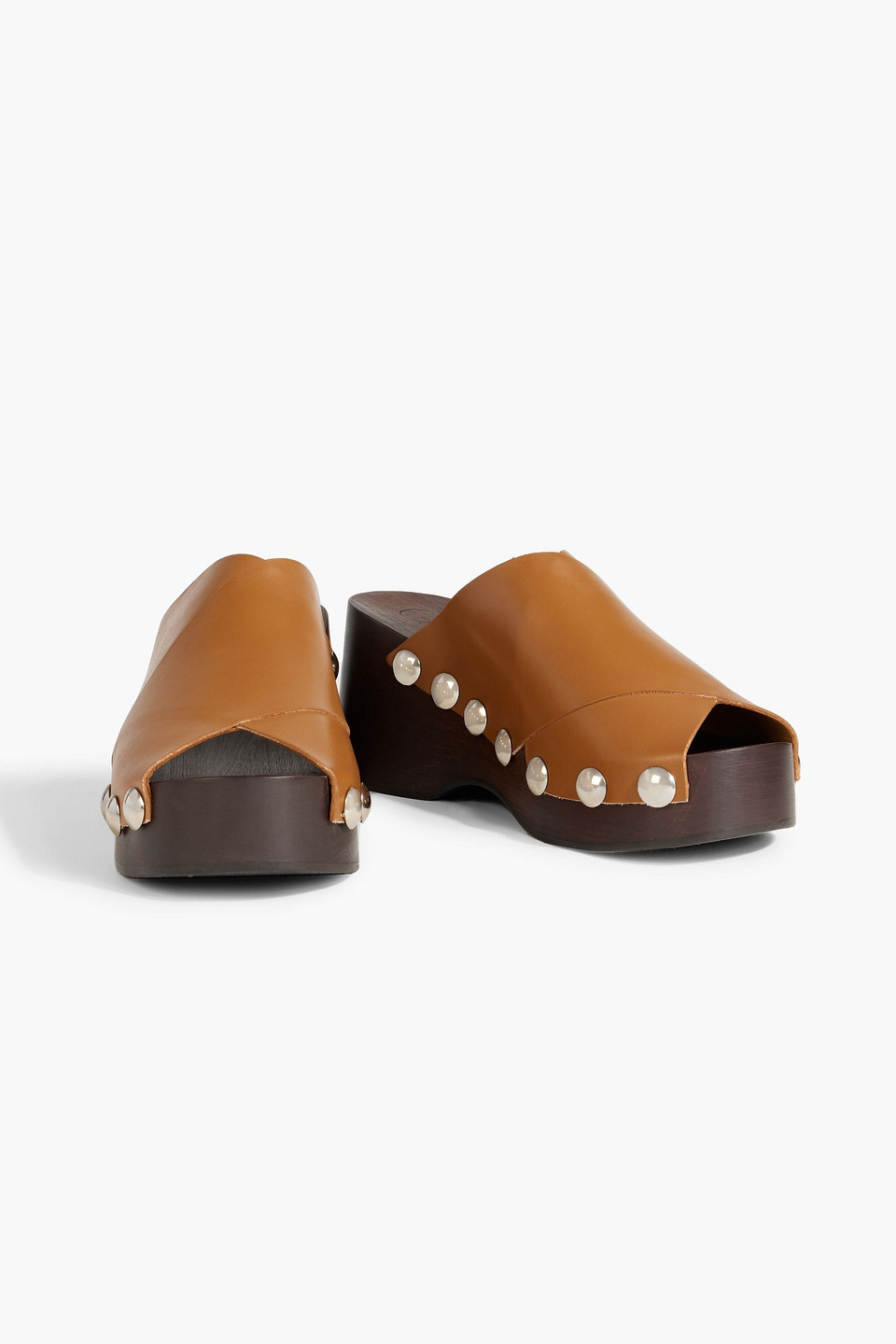 Ganni Studded Leather Platform Mules In Tan