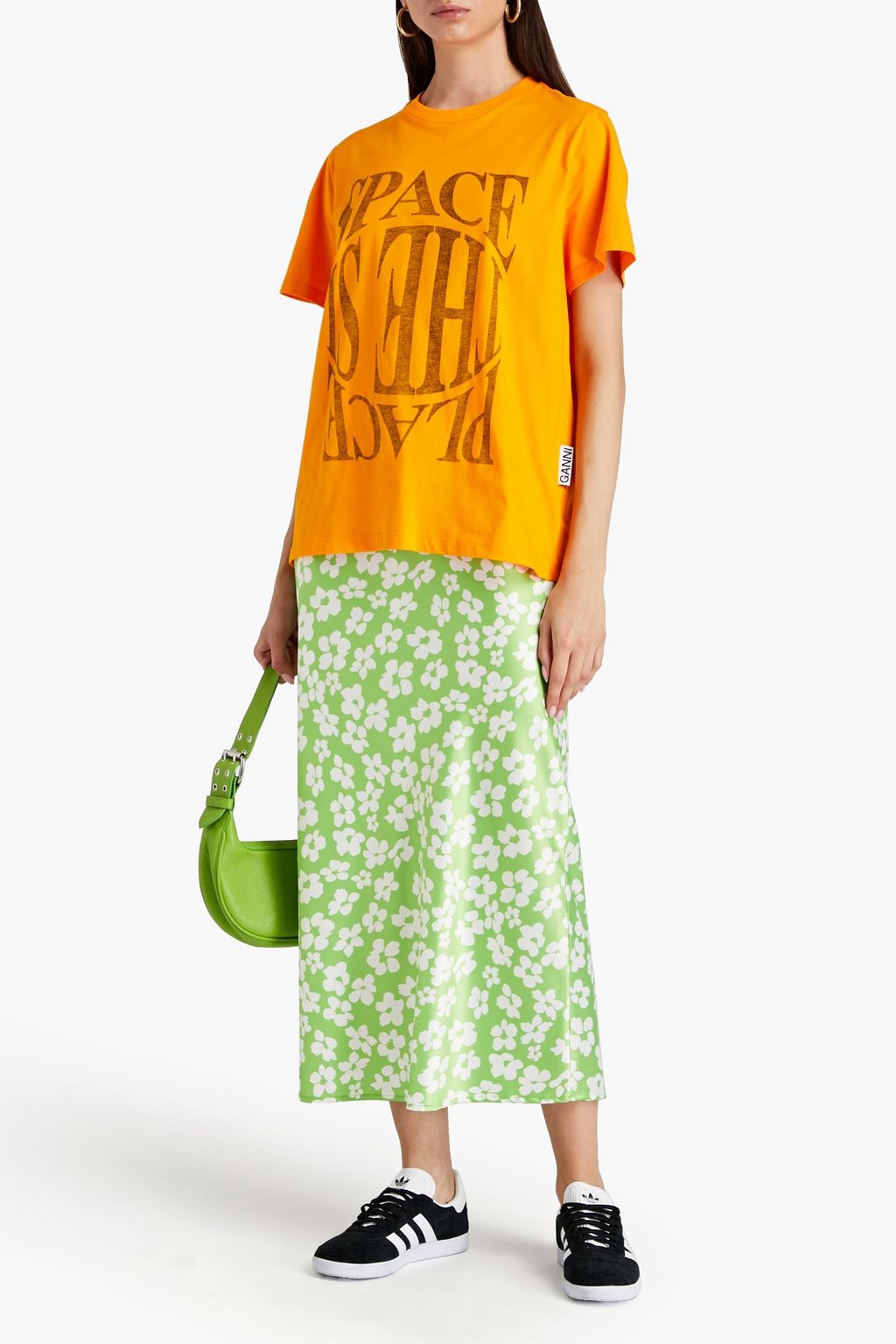 GANNI Printed cotton-jersey T-shirt