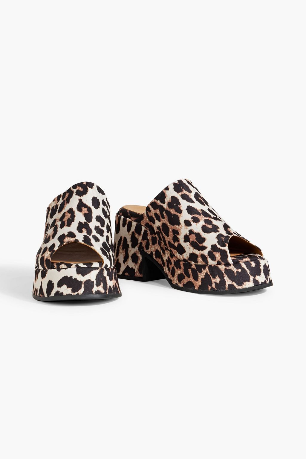 GANNI Leopard-print faille platform mules