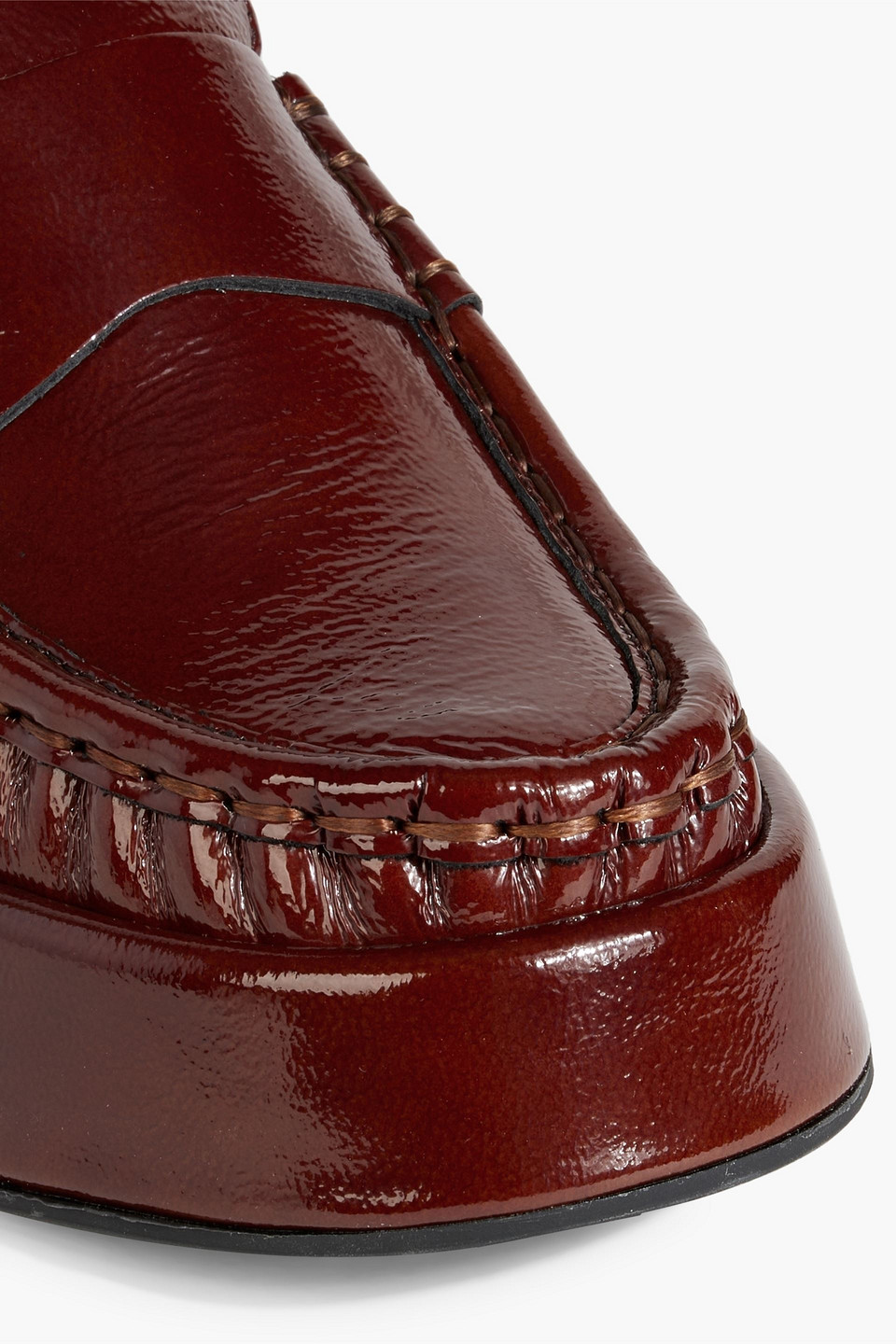 Ganni Crystal-embellished Patent-leather Loafers In Brown