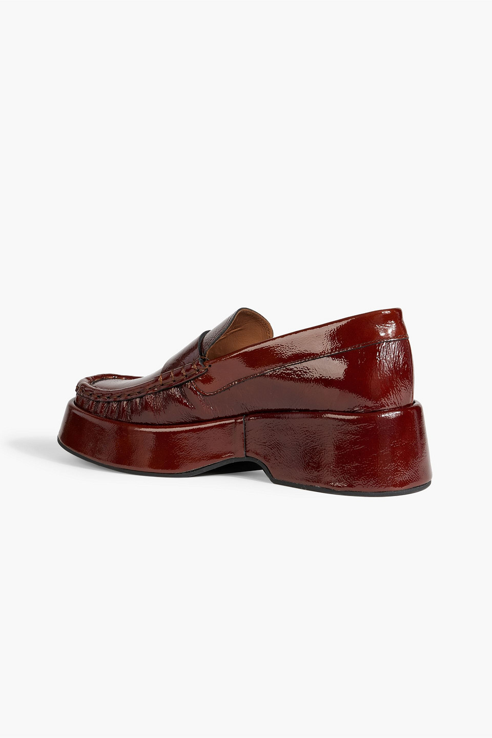 Ganni Crystal-embellished Patent-leather Loafers In Brown