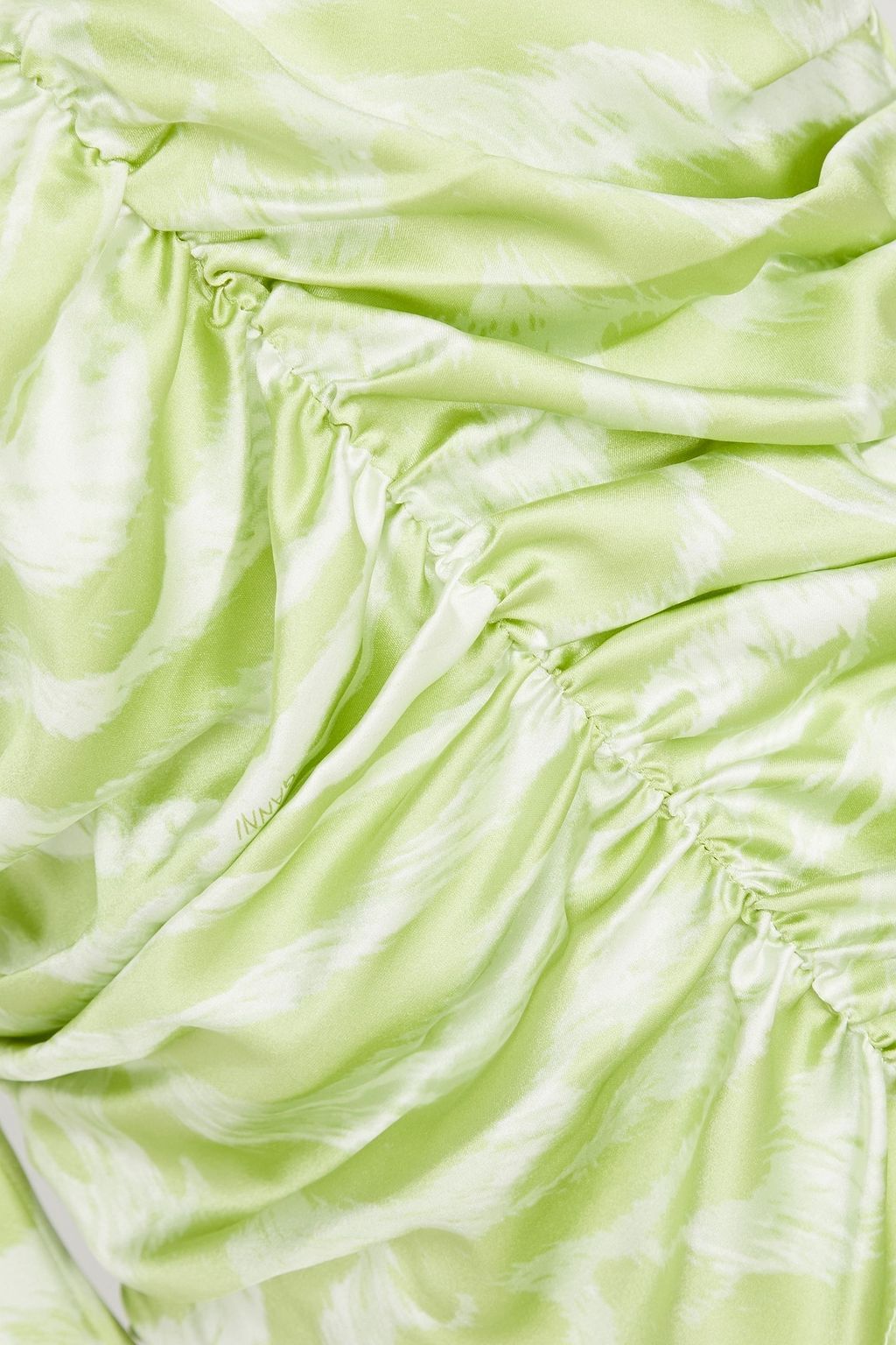 GANNI Ruched zebra-print silk-blend top