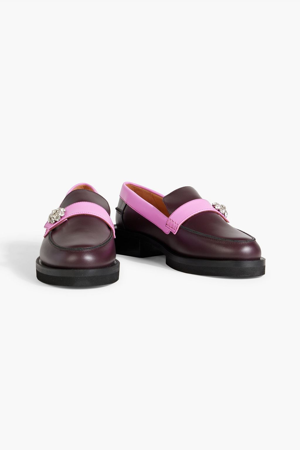 GANNI Crystal-embellished two-tone leather loafers