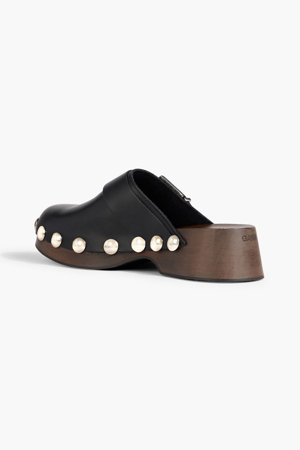 GANNI Studded buckled leather clogs