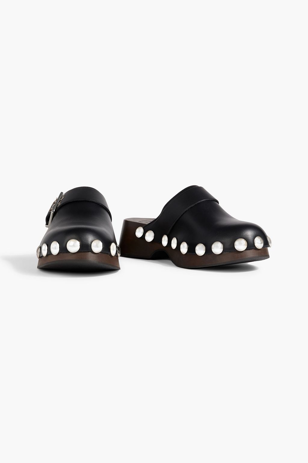 GANNI Studded buckled leather clogs