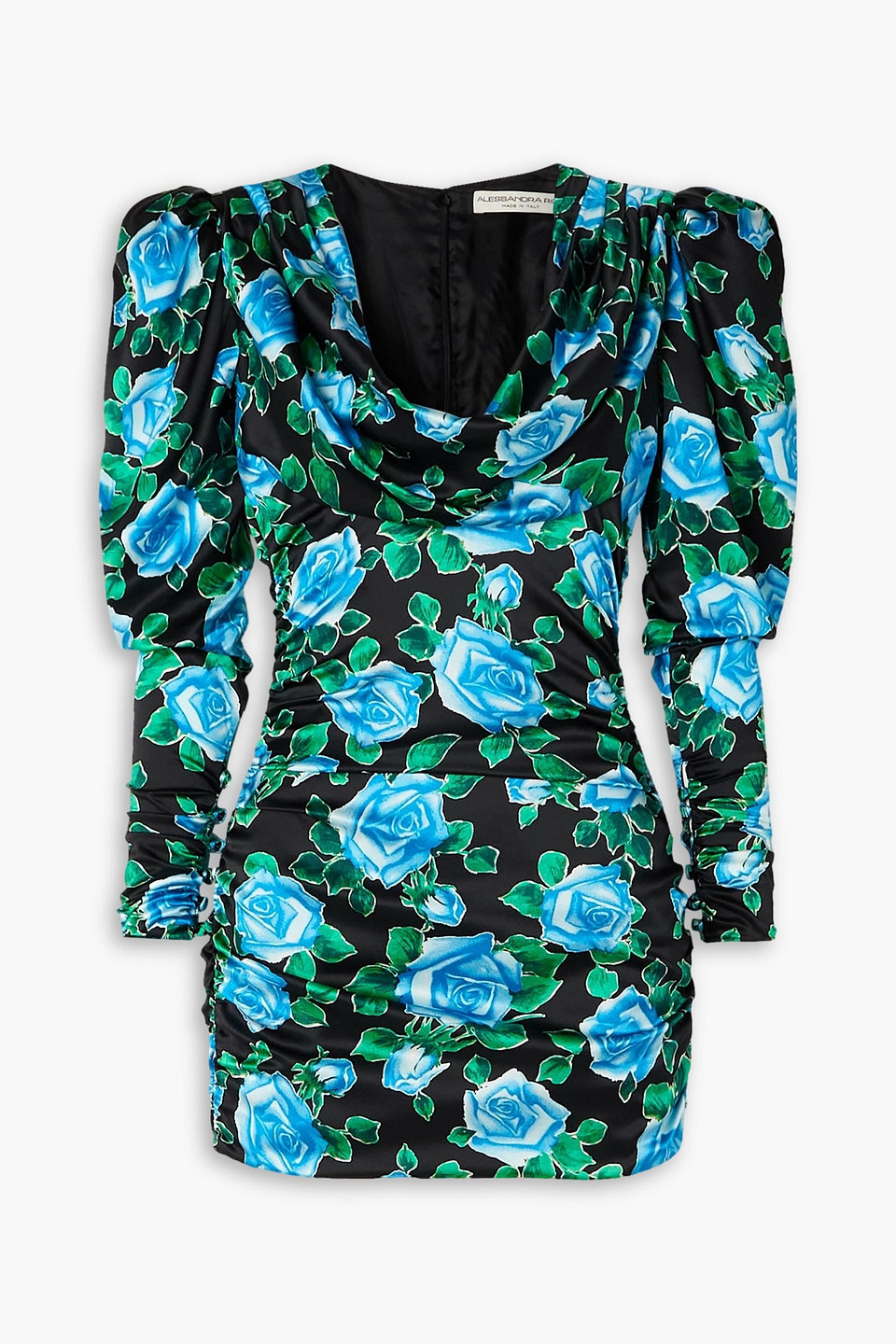 Alessandra Rich Draped Floral-print Duchesse Silk-satin Mini Dress In Multicolour