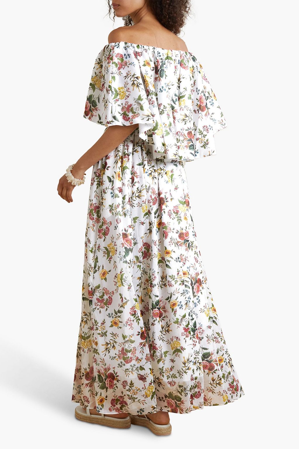 ERDEM 오프 더 숄더 플로럴 프린트 코튼 보일 맥시 드레스