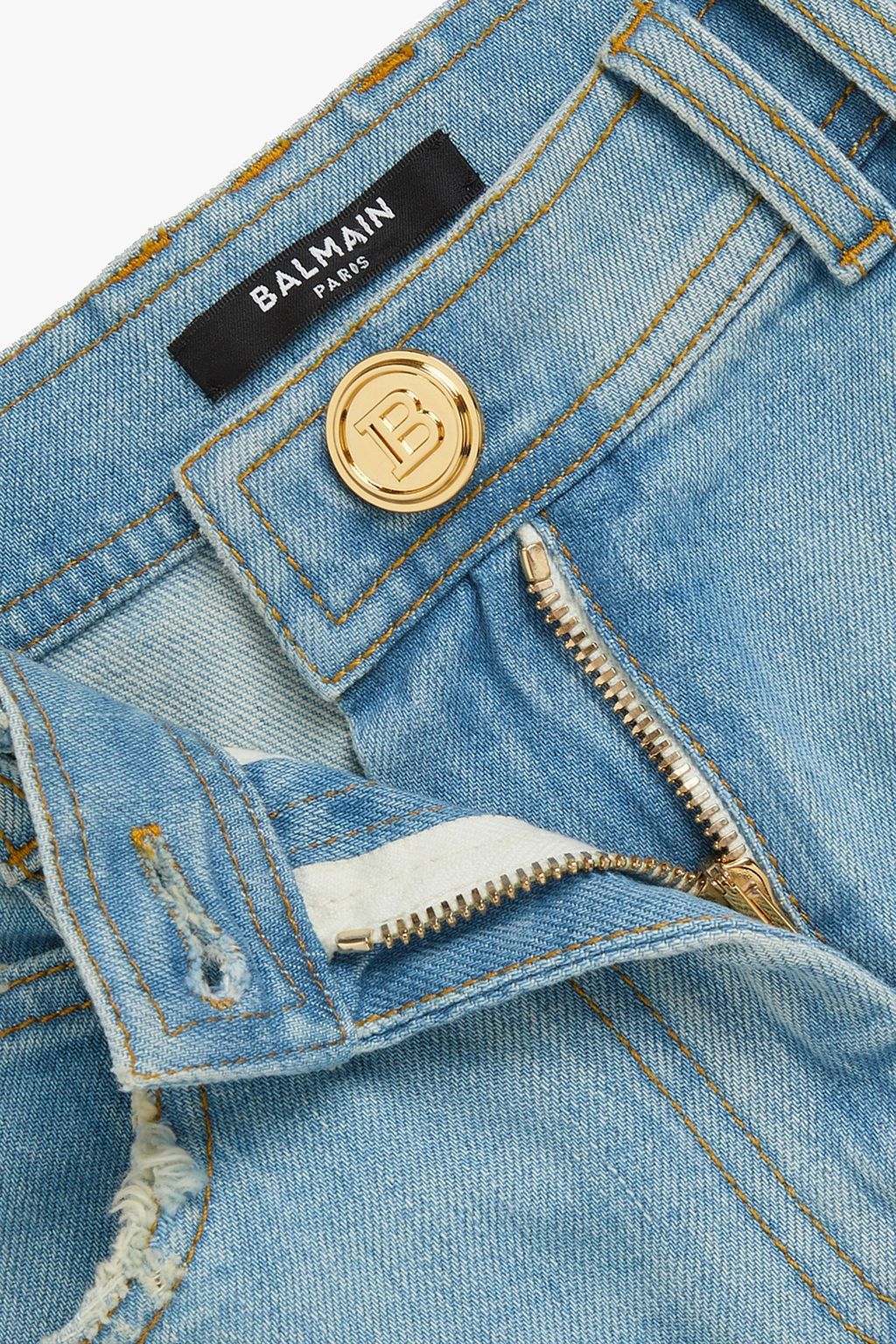 BALMAIN Distressed high-rise slim-leg jeans