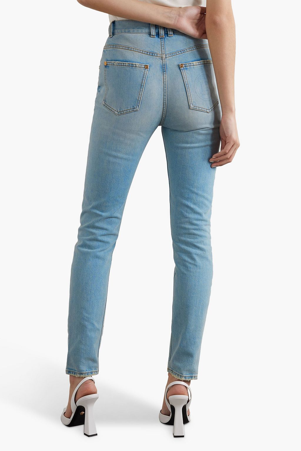 BALMAIN Distressed high-rise slim-leg jeans