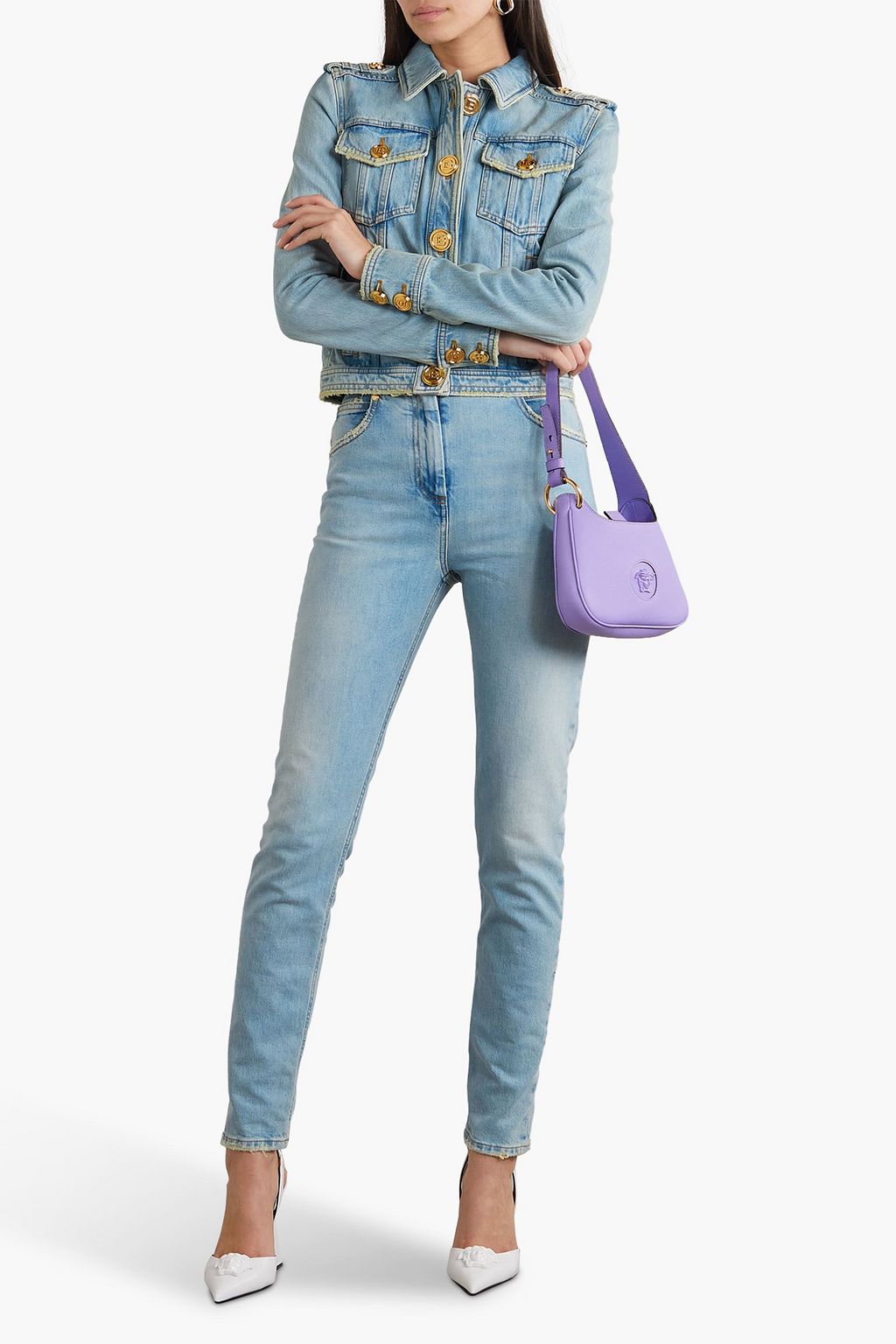 BALMAIN Distressed high-rise slim-leg jeans