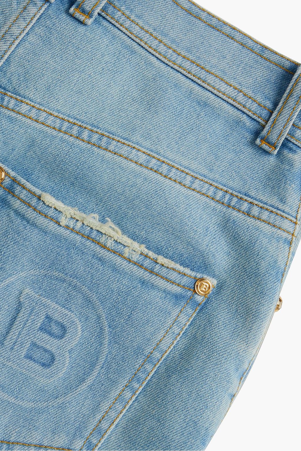 BALMAIN Distressed high-rise slim-leg jeans