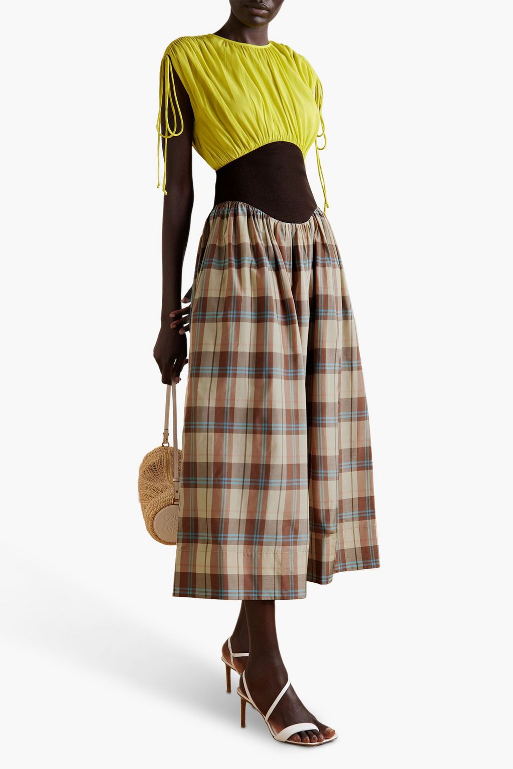TORY BURCH シルククレープデシン&織地&サティーン ミディワンピース チェック