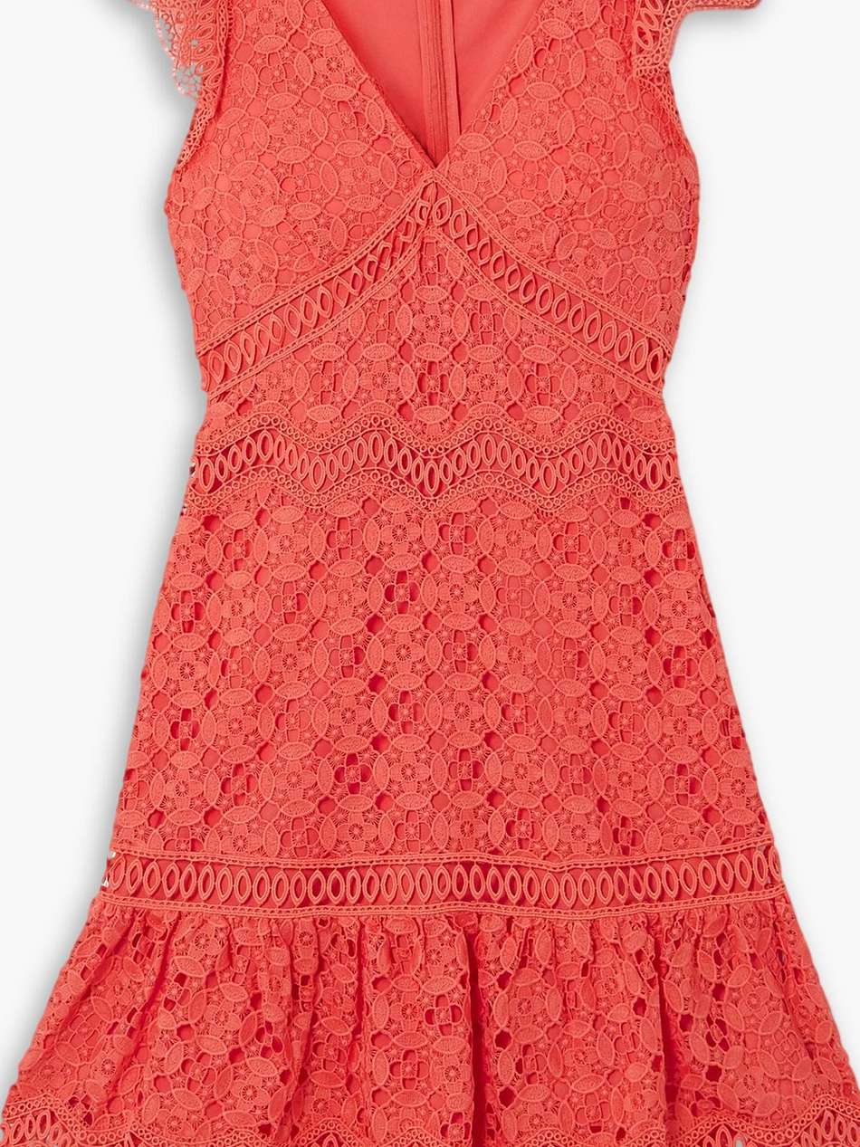 ruffled guipure lace mini dress